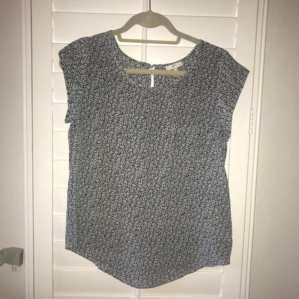 Joie navy and white silk top, size small